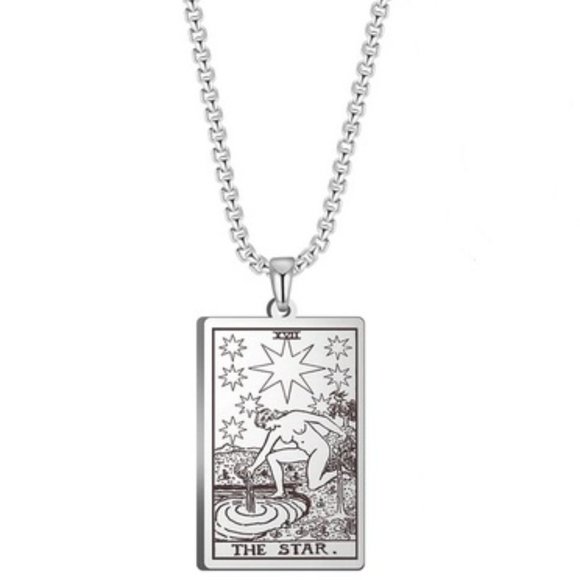 DESIGNER VINTAGE THE STAR TAROT CARD STAINLESS STEEL PENDANT NECKLACE**NEW! - Picture 2 of 9